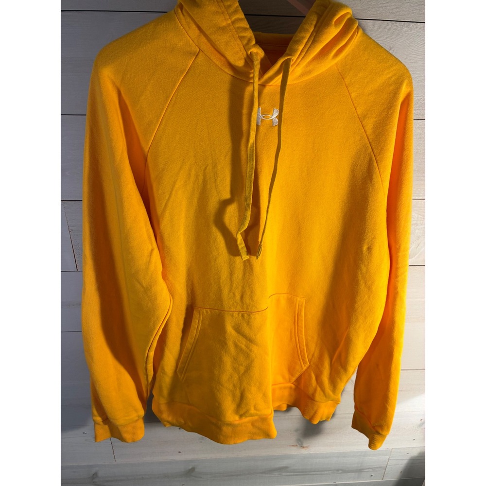 Under Armour Rival Fleece Hoodie Mens Large Yellow Pullover Sweatshirt Raglan